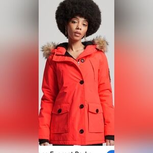Never Worn Superdry Everest Women's Vibrant Orange Hooded Parka